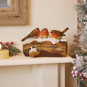 Premier Three Robins on Log Christmas Ornament 20cm
