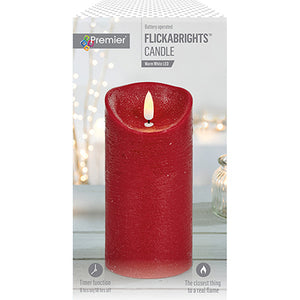 Premier Battery Operated Red FlickaBrights Textured Candle 23cm