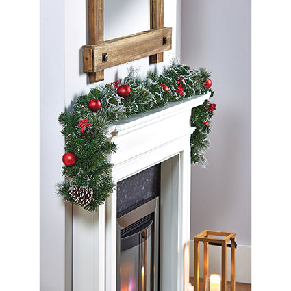 Premier Red Dressed Christmas Garland with Frosted Pine Cones 1.8m