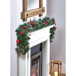 Premier Red Dressed Christmas Garland with Frosted Pine Cones 1.8m