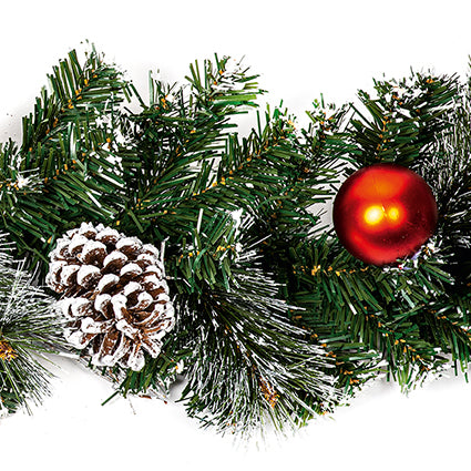 Premier Red Dressed Christmas Garland with Frosted Pine Cones 1.8m