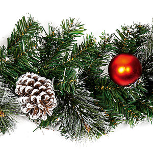 Premier Red Dressed Christmas Garland with Frosted Pine Cones 1.8m
