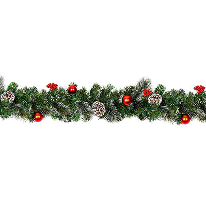 Premier Red Dressed Christmas Garland with Frosted Pine Cones 1.8m