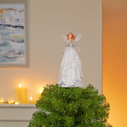 Premier Silver & White Angel with Silver Stars Tree Topper 28cm
