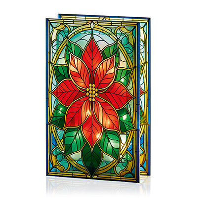 Premier Battery Operated Lit Poinsettia Stained Glass Table Decoration 21 x 13cm