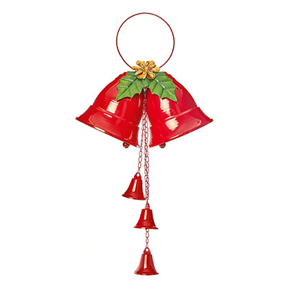 Premier Red Twin Metal Christmas Bells with Holly 80cm