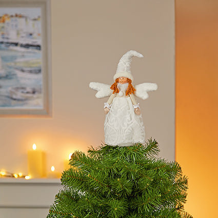 Premier White Lace Angel Tree Topper 35cm