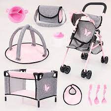 Dolls Buggy Set Grey & Pink - DOLL ACCESSORIES/PRAMS - Beattys of Loughrea