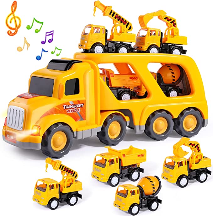 Transport Truck With 4 Construction Vehicles