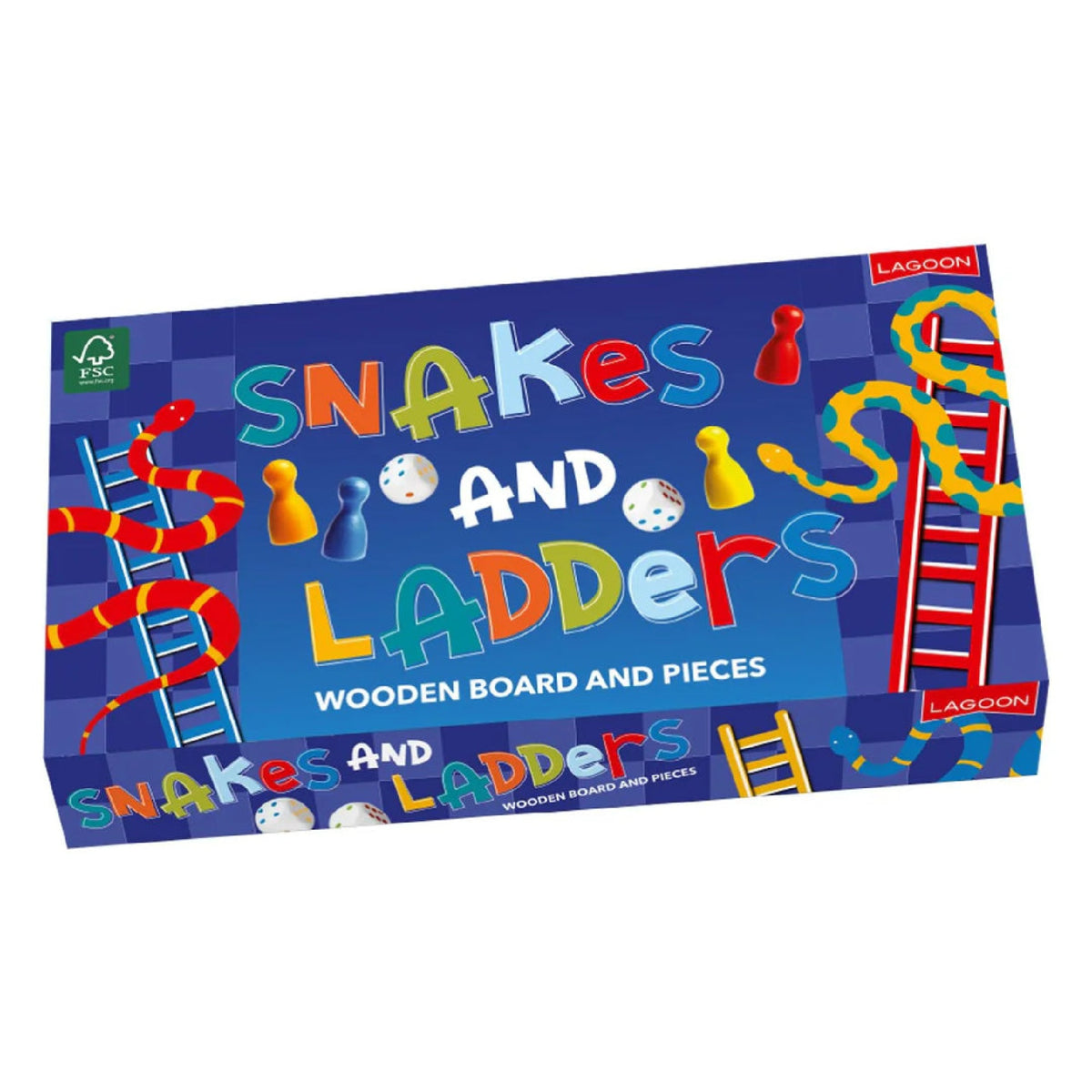 Lagoon Wooden Snakes & Ladders Set with Folding Board