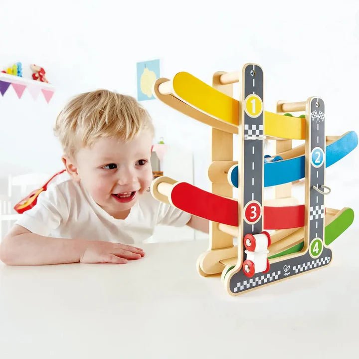 Hape Fast Flip Kid's Wooden Racetrack - CARS/GARAGE/TRAINS - Beattys of Loughrea