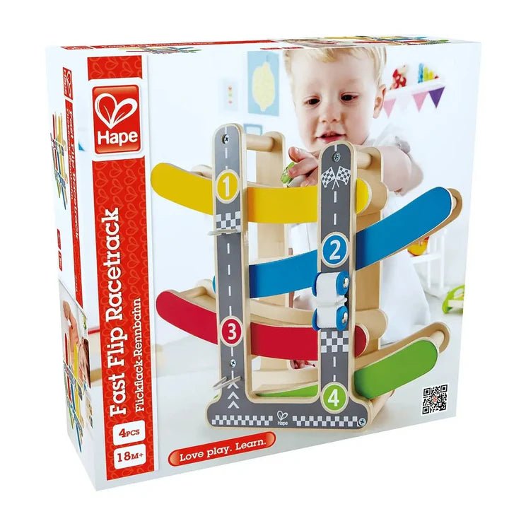 Hape Fast Flip Kid's Wooden Racetrack - CARS/GARAGE/TRAINS - Beattys of Loughrea