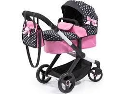 Combi Dolls Pram Xeo - Black & Pink White Stars - DOLL ACCESSORIES/PRAMS - Beattys of Loughrea