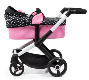 Combi Dolls Pram Xeo - Black & Pink White Stars - DOLL ACCESSORIES/PRAMS - Beattys of Loughrea