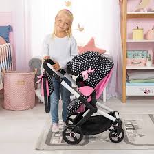 Combi Dolls Pram Xeo - Black & Pink White Stars - DOLL ACCESSORIES/PRAMS - Beattys of Loughrea