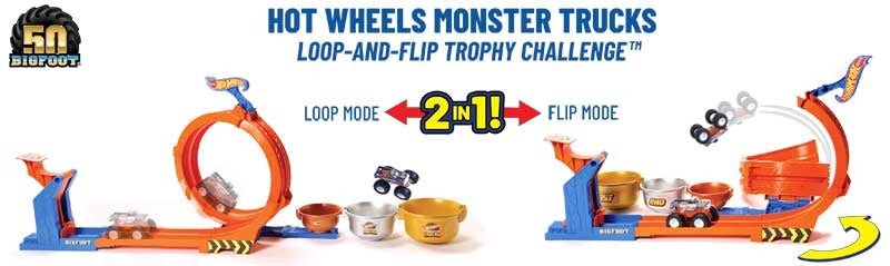 Hot Wheels Monster Trucks Loop & Flip Trophy Challenge - Bigfoot 50Th - CARS/GARAGE/TRAINS - Beattys of Loughrea