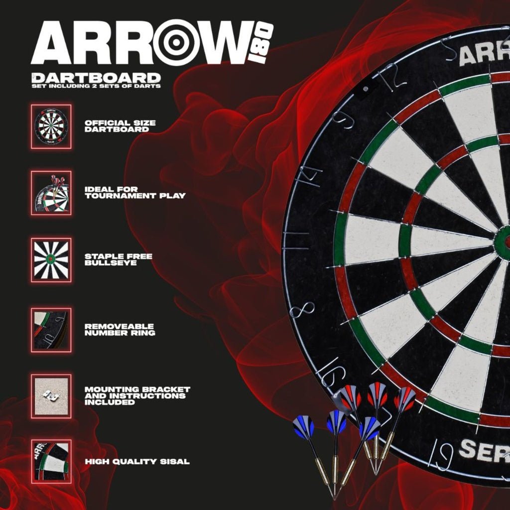 Arrow180 Bristle Dartboard Set - RAQUETS/BALLS/GOLF/DARTS - Beattys of Loughrea