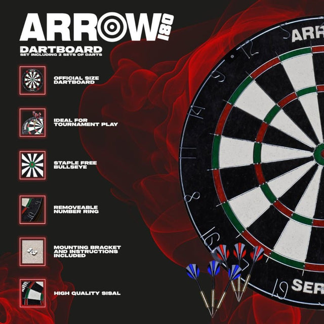 Arrow180 Bristle Dartboard Set - RAQUETS/BALLS/GOLF/DARTS - Beattys of Loughrea