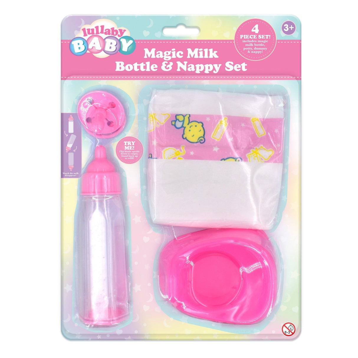 Lullaby Baby 4pc Nappy And Feeding Bottle Set - DOLL ACCESSORIES/PRAMS - Beattys of Loughrea