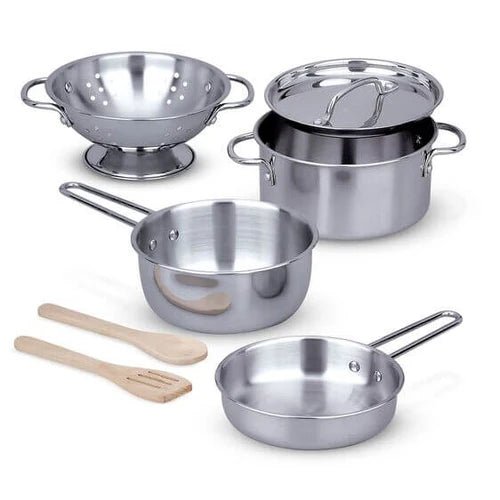 Melissa and Doug Stainless Steel Pots & Pans Play Set - ROLE PLAY - Beattys of Loughrea