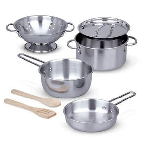 Melissa and Doug Stainless Steel Pots & Pans Play Set - ROLE PLAY - Beattys of Loughrea