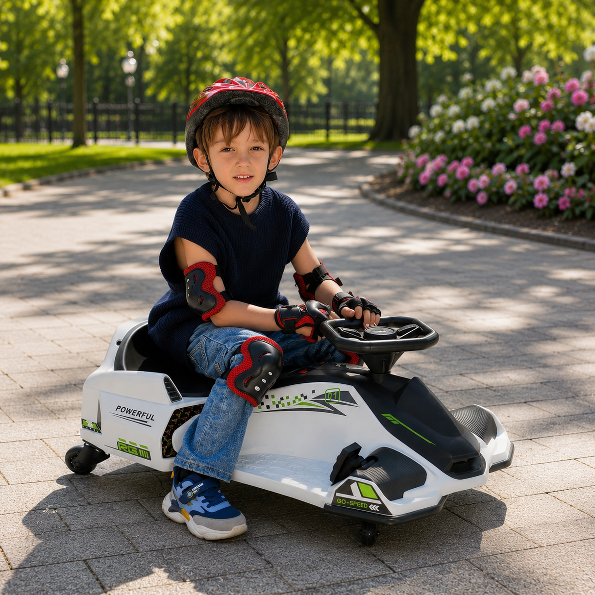 Drift Rider 360 24V Electric Go Kart White With EVA Rubber Wheels