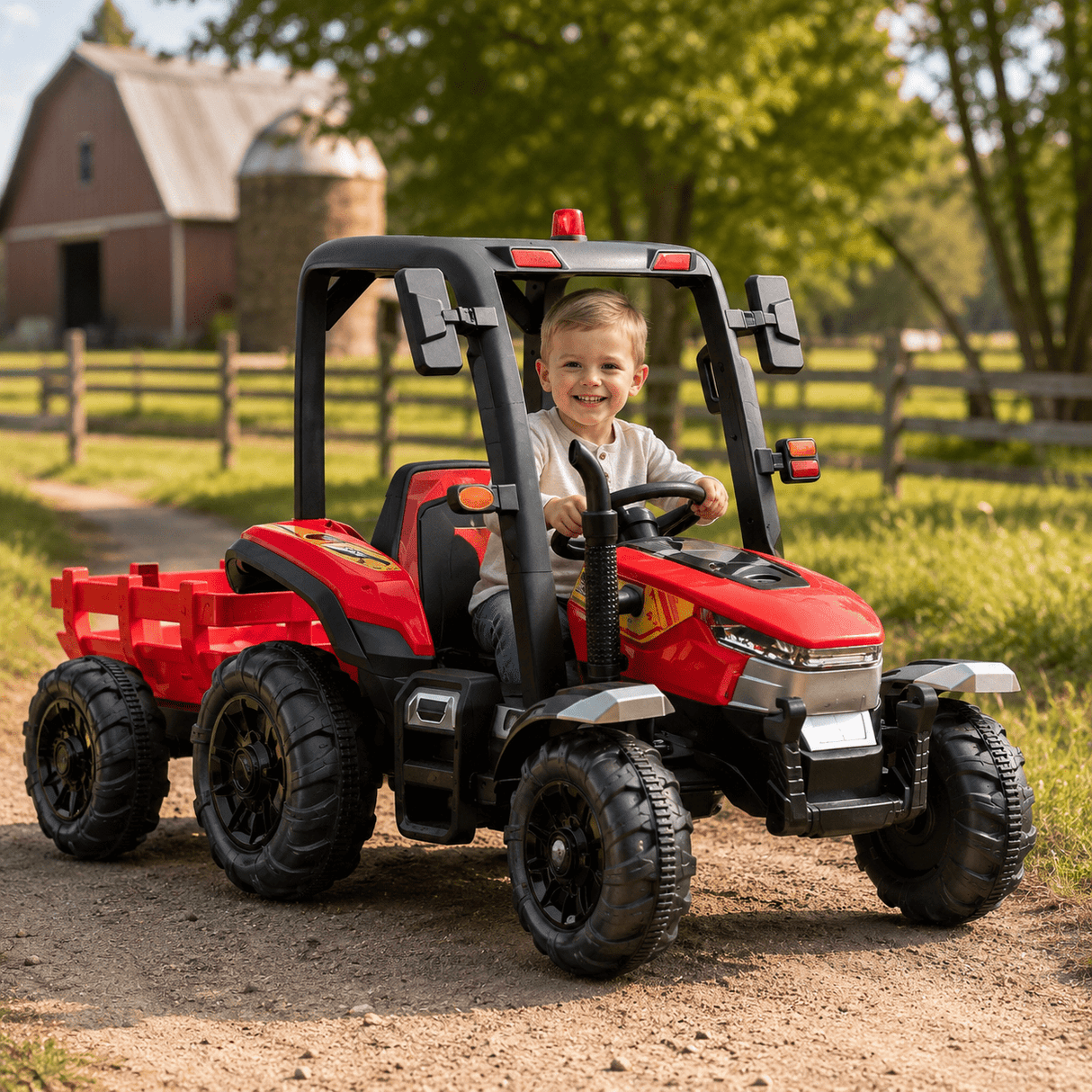 AgriPower 24V Electric Ride On Tractor with Trailer - Red - BATTERY OPERATED RIDE ONS - Beattys of Loughrea