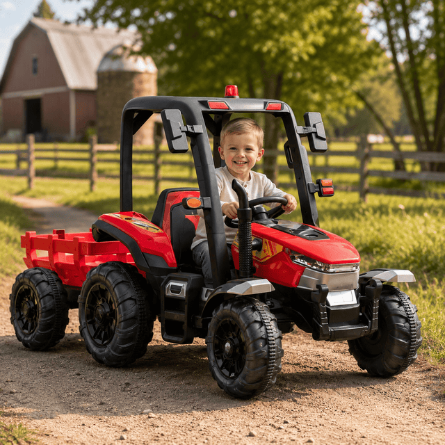 AgriPower 24V Electric Ride On Tractor with Trailer - Red - BATTERY OPERATED RIDE ONS - Beattys of Loughrea