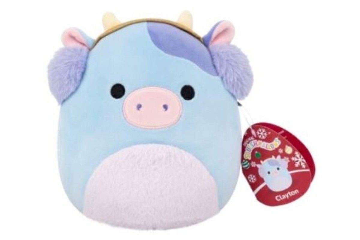 7.5" Squishmallows Clayton - Blue Cow W/Fuzzy Belly And Earmuffs - SOFT TOYS - Beattys of Loughrea