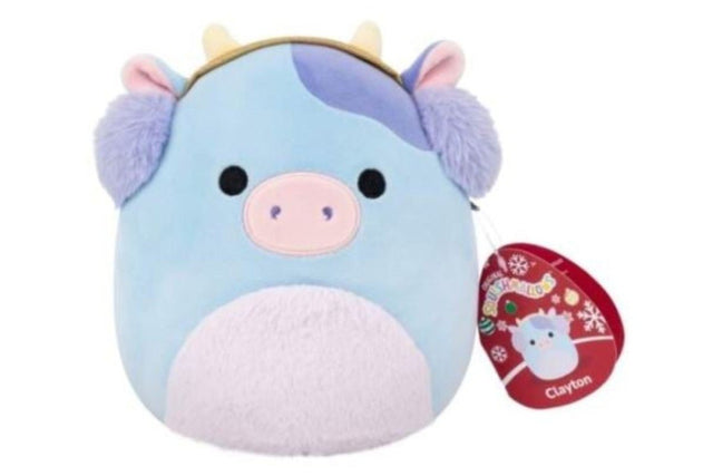 7.5" Squishmallows Clayton - Blue Cow W/Fuzzy Belly And Earmuffs - SOFT TOYS - Beattys of Loughrea