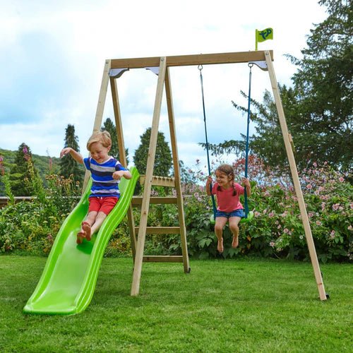 TP Forest Multiplay Single Wooden Swing & Slide Set - SWINGS/SLIDE OUTDOOR GAMES - Beattys of Loughrea