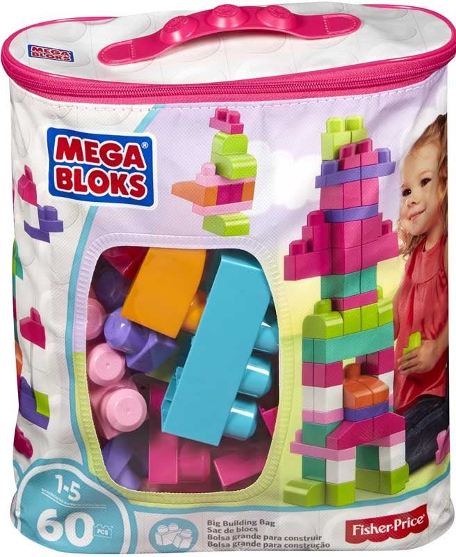 Mega Bloks Building Bag 60pc Pink - CONSTRUCTION - LEGO/KNEX ETC - Beattys of Loughrea