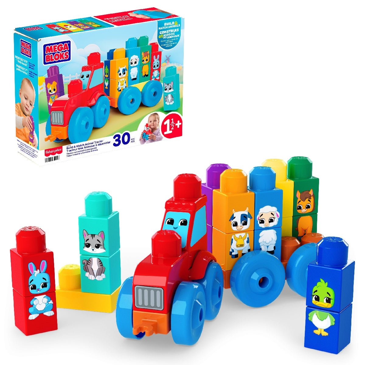 MEGA BLOKS First Builders Build & Match Animal Tractor (30 Pieces) - CONSTRUCTION - LEGO/KNEX ETC - Beattys of Loughrea