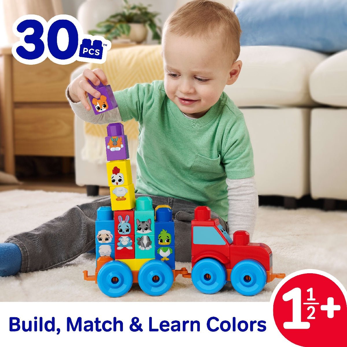 MEGA BLOKS First Builders Build & Match Animal Tractor (30 Pieces) - CONSTRUCTION - LEGO/KNEX ETC - Beattys of Loughrea