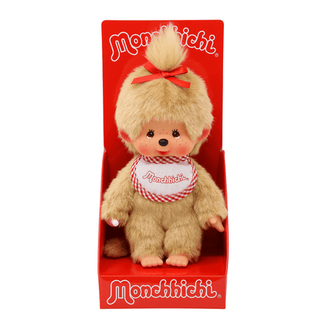 Monchhichi Beige Girl with Red & White Bib 20cm Plush - DOLLS - Beattys of Loughrea