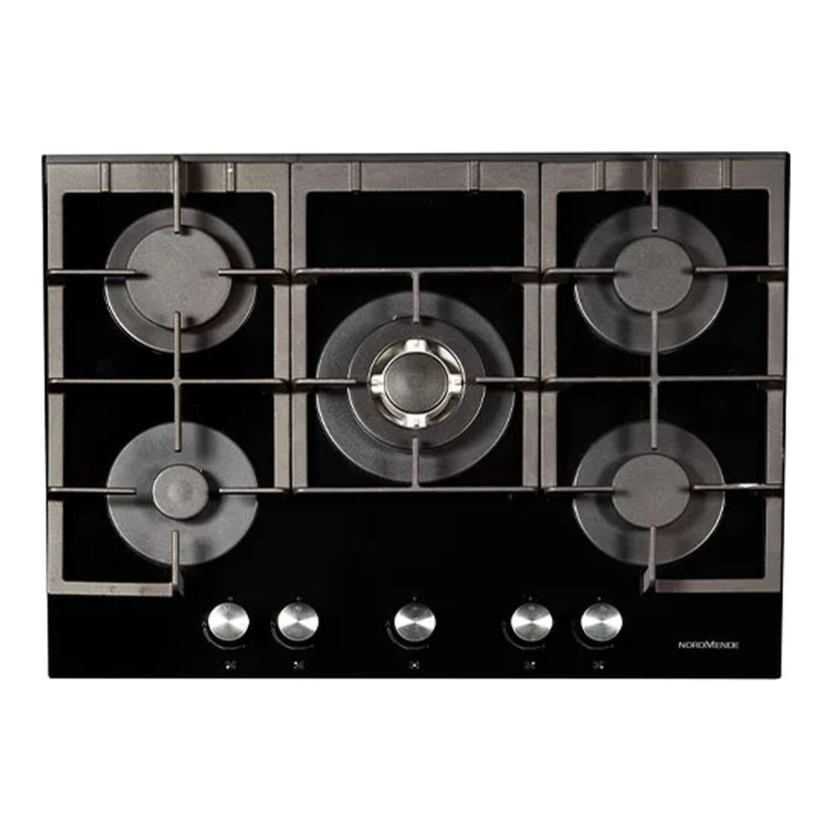 NordMende HGX703BGL 70cm 5 Burner Gas Hob with Wok Burner, Black Glass
