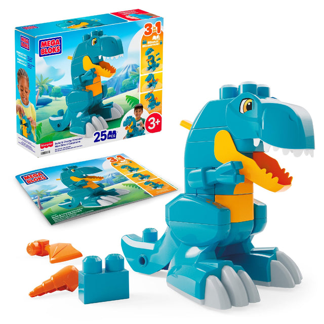 Mega Bloks Fisher-Price 3-in-1 Build & Chomp Dinosaur, 25 Pieces