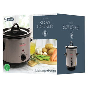 Kitchen Perfected 1.5L Round Slow Cooker - Stainless Steel - FOOD STEAMER RICE COOKER SLOW COOKER - Beattys of Loughrea