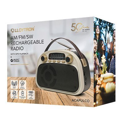 Lloytron Acapulco 3-Band Rechargeable Radio with Musicstream - Cream - PORTABLE CD/RADIO - Beattys of Loughrea
