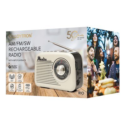 Lloytron Rio 3-Band Rechargeable USB-C Radio with Musicstream - Cream