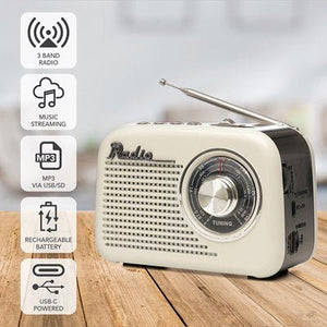 Lloytron Rio 3-Band Rechargeable USB-C Radio with Musicstream - Cream - PORTABLE CD/RADIO - Beattys of Loughrea