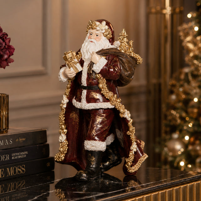 Vintage Red & Gold Santa Claus Ceramic Ornament 36cm