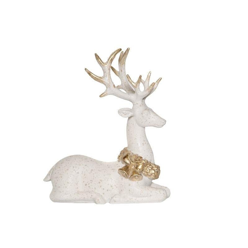 Resin Flocked Sitting Deer Ornament 23cm - XMAS CERAMIC WOOD RESIN GLASS ORNAMENTS - Beattys of Loughrea