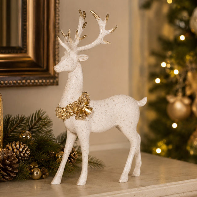 Resin Flocked Standing Deer Ornament 33cm - XMAS CERAMIC WOOD RESIN GLASS ORNAMENTS - Beattys of Loughrea