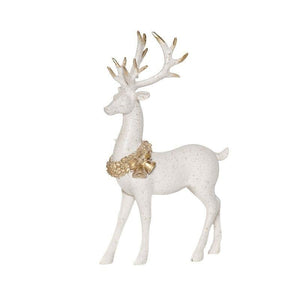 Resin Flocked Standing Deer Ornament 33cm - XMAS CERAMIC WOOD RESIN GLASS ORNAMENTS - Beattys of Loughrea