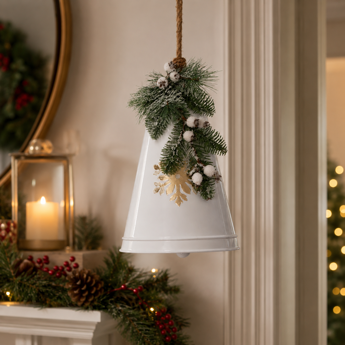 White Metal Hanging Christmas Bell Decoration 29cm