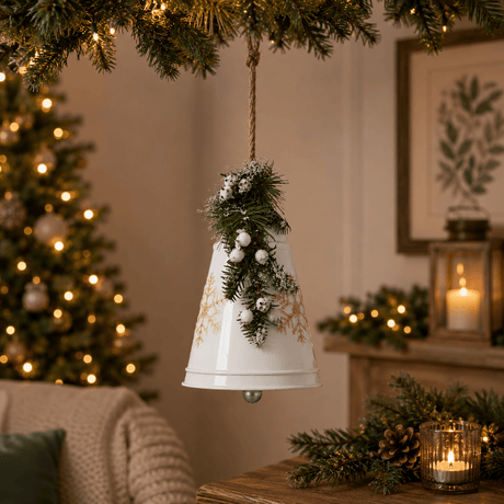 White Metal Hanging Christmas Bell Decoration 24cm - XMAS HANGING DECOS - Beattys of Loughrea