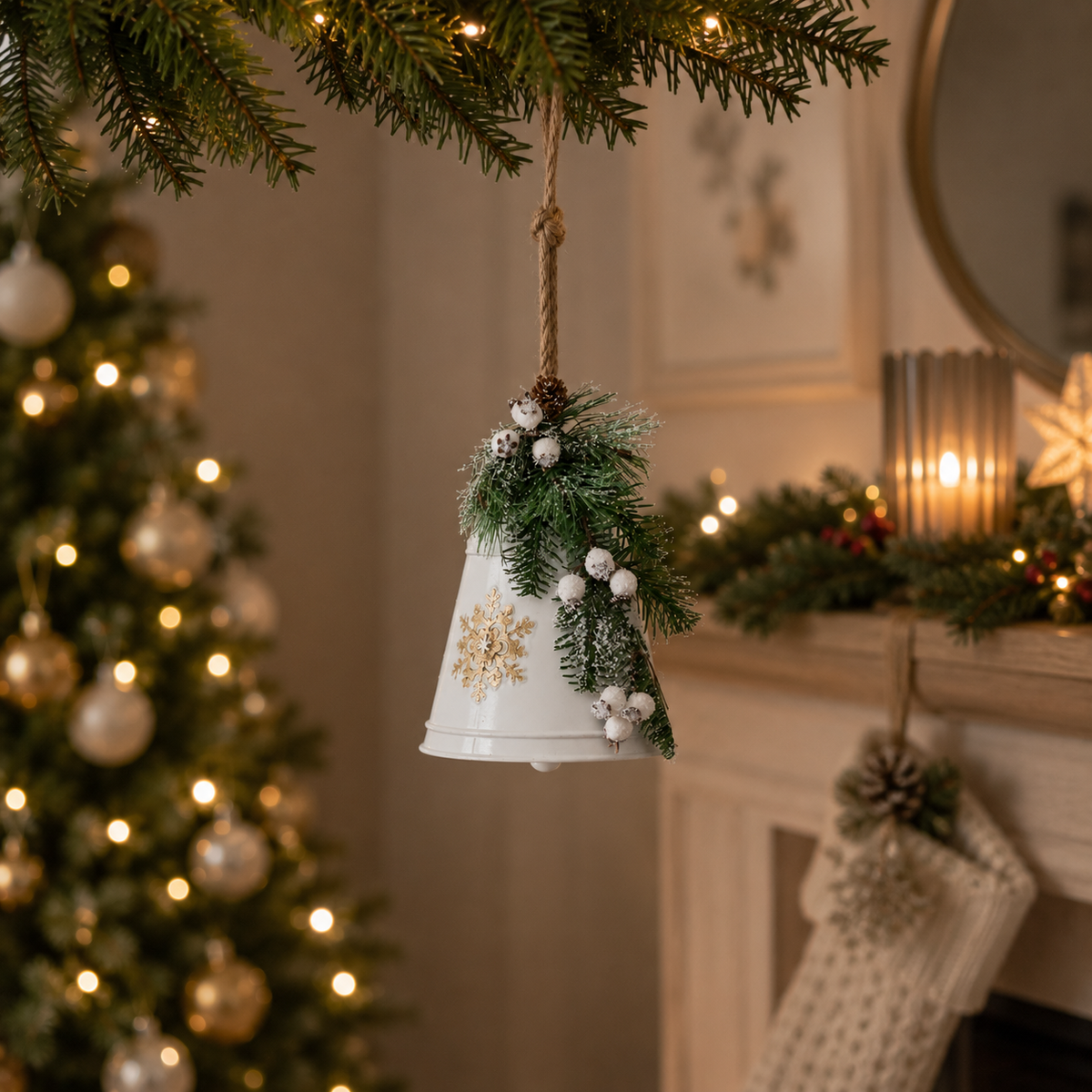 White Metal Hanging Christmas Bell Decoration 20cm