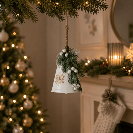 White Metal Hanging Christmas Bell Decoration 20cm - XMAS HANGING DECOS - Beattys of Loughrea