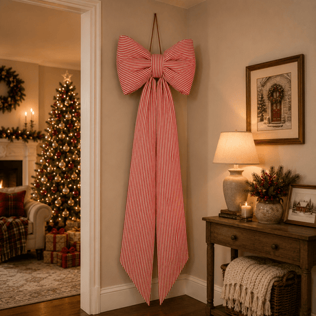 Luxury Giant Red & White Candy Stripe Christmas Bow 162cm - XMAS HANGING DECOS - Beattys of Loughrea